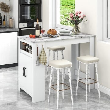Bar Table Faux Marble Pub Table with 7 Hanging Hooks Compartment Bar Table Faux Marble Pub Table with 7 Hanging Hooks Compartment