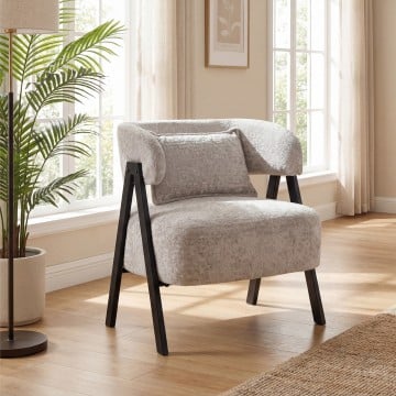 Barrel Accent Chair Faux Rabbit Fur Upholstered Armchair