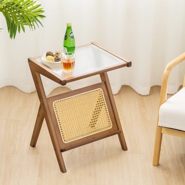 Boho End Table with Magazine Rack and Tempered Glass Top Boho End Table with Magazine Rack and Tempered Glass Top