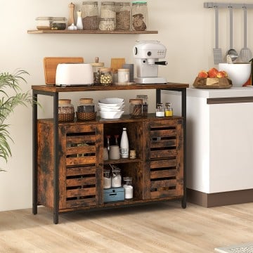 Buffet Cabinet Industrial Sideboard Storage Cabinet with Slatted Door and 3 Adjustable Shelves