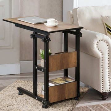 C-Shape Mobile Snack End Table with Storage Shelves C-Shape Mobile Snack End Table with Storage Shelves