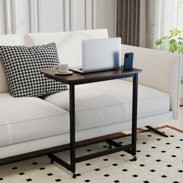 C-shaped End Table with Wheels Mobile Bedside Table with Built-in Phone Slot C-shaped End Table with Wheels Mobile Bedside Table with Built-in Phone Slot