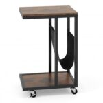 C-shaped Side Table with Canvas Storage Pouch and Metal Frame