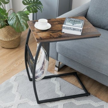C-shaped Vintage End Table with Side Pocket and Metal Frame C-shaped Vintage End Table with Side Pocket and Metal Frame