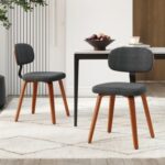 Chenille Fabric Upholstered Wooden Kitchen Chairs Set of 2