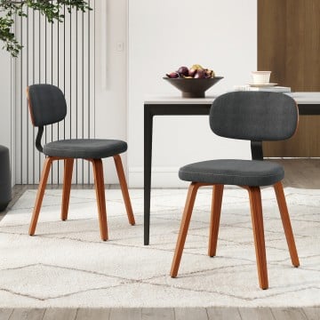 Chenille Fabric Upholstered Wooden Kitchen Chairs Set of 2