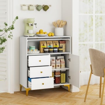 Chest of Drawers with Flip Up Fluted Glass Door for Bedroom Kitchen