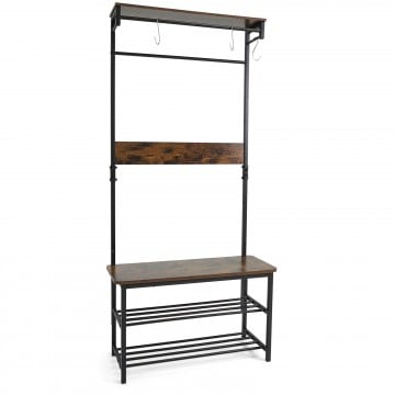 Coat Rack 4-In-1 Hall Tree with Shoe Bench and Removable Hooks