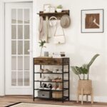 Coat Rack Shoe Stand Set 5-Tier Shoe Rack with Wall-Mounted Coat Hanger