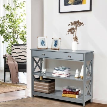 Console Table 3-Tier with Drawer and Storage Shelves Console Table 3-Tier with Drawer and Storage Shelves