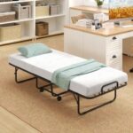Cot Size Folding Bed Frame with Memory Foam Mattress and Metal Frame