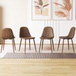 Dining Chair Set of 4 Faux PU Leather Upholstered Kitchen Chairs with Metal Legs