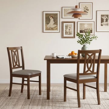 Dining Chairs Set of 2 Rubber Wood Dining Room Chairs with Hollowed Backrest Dining Chairs Set of 2 Rubber Wood Dining Room Chairs with Hollowed Backrest