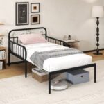 Extendable Metal Daybed to Twin Size Bed with Guardrails and Armrests