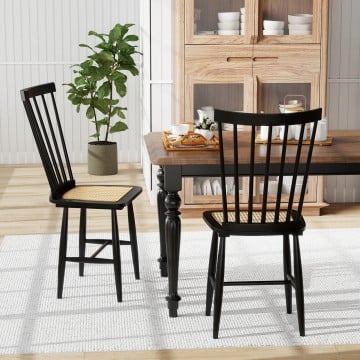 Farmhouse Solid Rubber Wood Dining Chairs Set of 2 with PE Rattan Seats Farmhouse Solid Rubber Wood Dining Chairs Set of 2 with PE Rattan Seats
