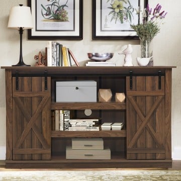 Farmhouse Wood TV Stand for TVs up to 60 Inch with Sliding Barn Doors
