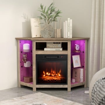 Fireplace Corner TV Stand with LED Lights and Smart APP Control for 50 Inches TV Fireplace Corner TV Stand with LED Lights and Smart APP Control for 50 Inches TV