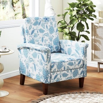 Floral Accent Chair Farmhouse Boho Armchair with Solid Wood Legs and High Back