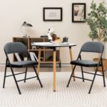 Folding Chair Set with Upholstered Seat and Fabric Covered Backrest