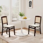 Folding Dining Chairs Set of 2 Rubber Wood Chairs with Linen Padded Seat