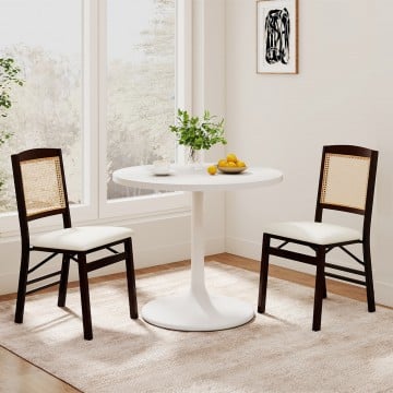 Folding Dining Chairs Set of 2 Rubber Wood Chairs with Linen Padded Seat