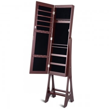 Freestanding Jewelry Cabinet Armoire Organizer with Bevel Edge Mirror