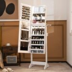Freestanding Jewelry Cabinet with Full Length Mirror and LED Lights