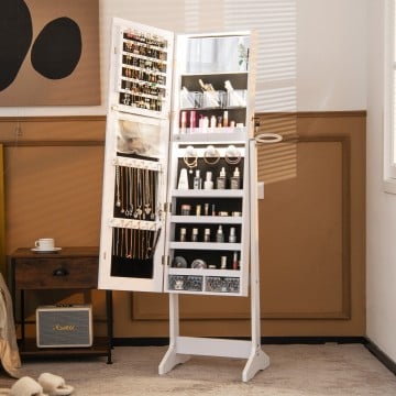 Freestanding Jewelry Cabinet with Full Length Mirror and LED Lights