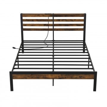 Full/Queen Size Bed Frame with Charging Station and Storage Headboard