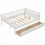 Full Size Daybed with Fence and 2 Drawers for Boys and Girls