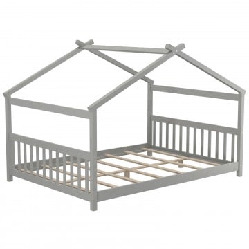 Full Size House Bed Montessori Floor Bed with Headboard