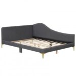 Full/Twin Size Rivet-Tufted Platform Bed with Metal Legs and Wood Slats