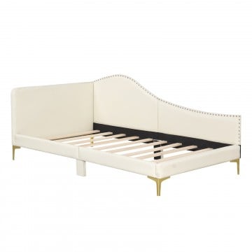 Full/Twin Size Upholstered Daybed with Metal Legs and Wood Slats