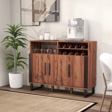 Home Wine Bar Cabinet with 3 Doors and Adjustable Shelves