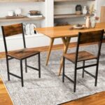 Industrial Kitchen Side Chairs Set of 2 with Metal Legs and Slanted Back