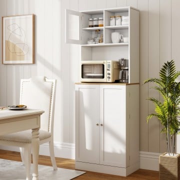 Kitchen Pantry Cabinet 67 Inch Freestanding Tall Cupboard with Microwave Shelf