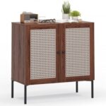 Kitchen Sideboard with 2 Rattan Doors and Adjustable Shelf
