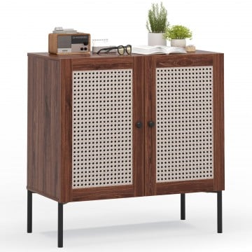 Kitchen Sideboard with 2 Rattan Doors and Adjustable Shelf