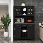 Kitchen Storage Cabinet Cupboard with Wine Rack and Drawers