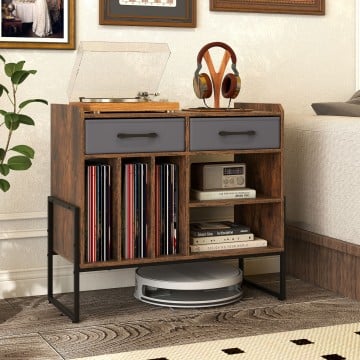 Large Record Player Stand with Charging Station Mid Century Modern Vinyl Storage Cabinet Large Record Player Stand with Charging Station Mid Century Modern Vinyl Storage Cabinet