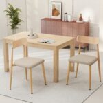 Linen Fabric Upholstered Modern Dining Chair Set of 2 with Padded Seat and Curved Back