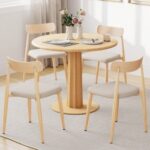 Linen Fabric Upholstered Modern Dining Chair Set of 4 with Padded Seat and Curved Back