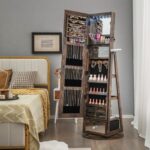Lockable 360° Swivel Jewelry Cabinet with Full-Length Mirror LED Lights