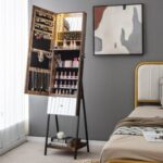 Lockable Freestanding Jewelry Organizer with Full-Length Frameless Mirror