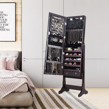 Lockable Mirrored Jewelry Cabinet with Stand and LED Lights Lockable Mirrored Jewelry Cabinet with Stand and LED Lights