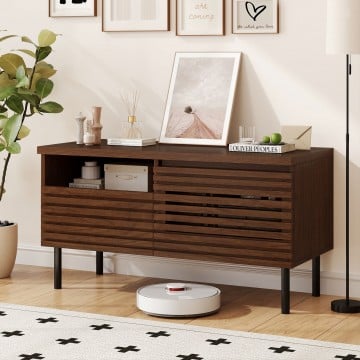 Mid Century Fluted TV Stand for 40 Inch TV Modern Entertainment Center with Open Compartment Mid Century Fluted TV Stand for 40 Inch TV Modern Entertainment Center with Open Compartment