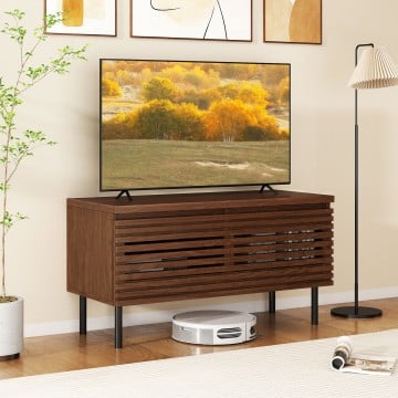 Mid Century Fluted TV Stand for 40" TV with 2 Hidden Compartments and Metal Legs Mid Century Fluted TV Stand for 40" TV with 2 Hidden Compartments and Metal Legs