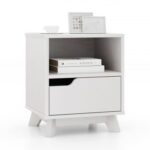 Mid Century Modern Bedside Table with Storage Drawer and Open Shelf