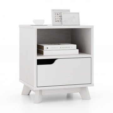 Mid Century Modern Bedside Table with Storage Drawer and Open Shelf