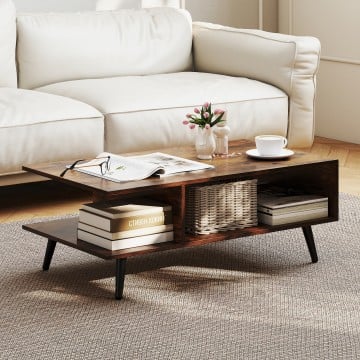 Mid Century Modern Rectangle Coffee Table 2-Tier Accent Table with 2 Open Compartments Mid Century Modern Rectangle Coffee Table 2-Tier Accent Table with 2 Open Compartments